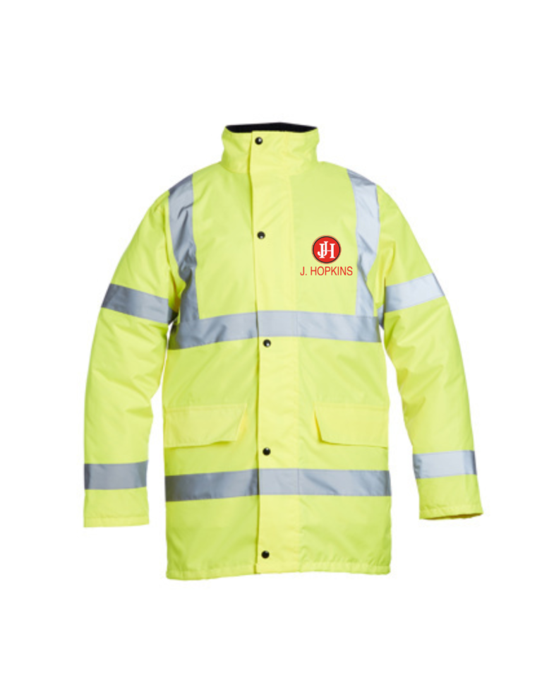 Hi Vis Yellow Parka Jacket c/w printed logo’s to front & rear