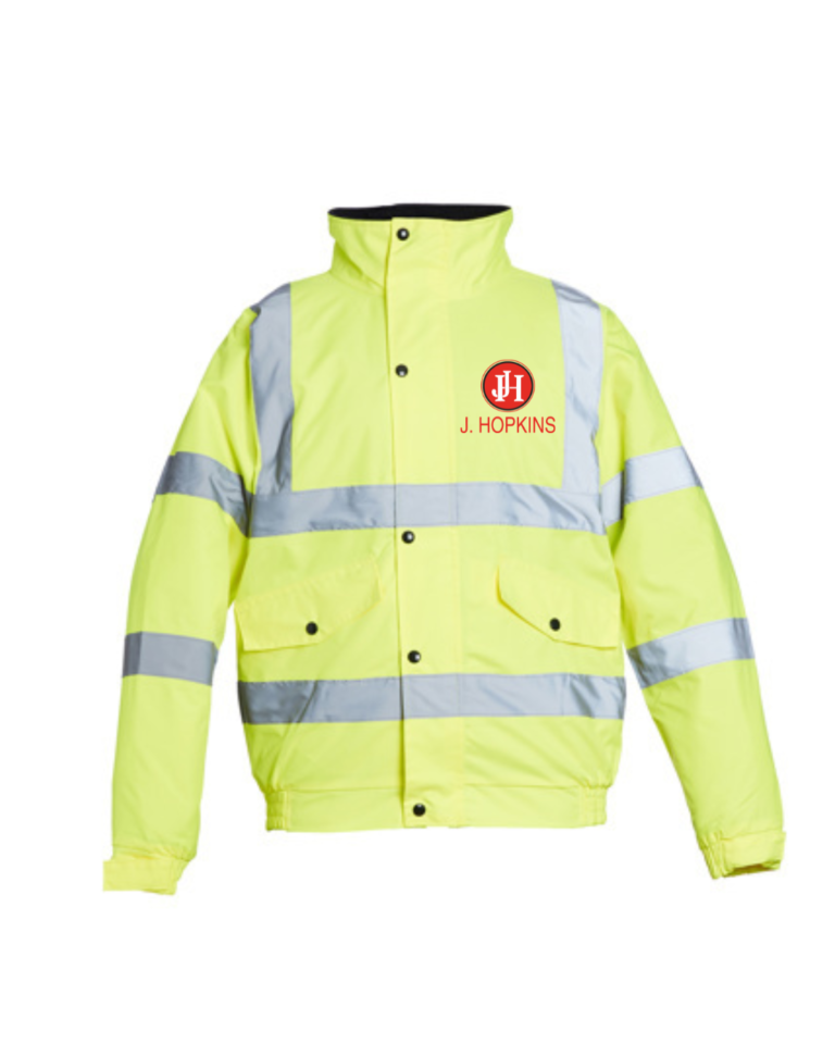 Hi Vis Yellow Bomber Jacket c/w printed logo’s to front & rear