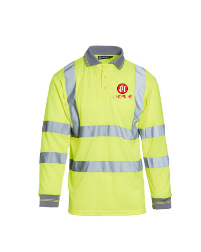 Hi Vis Yellow L/S Polo Shirt c/w printed logo’s to front & rear