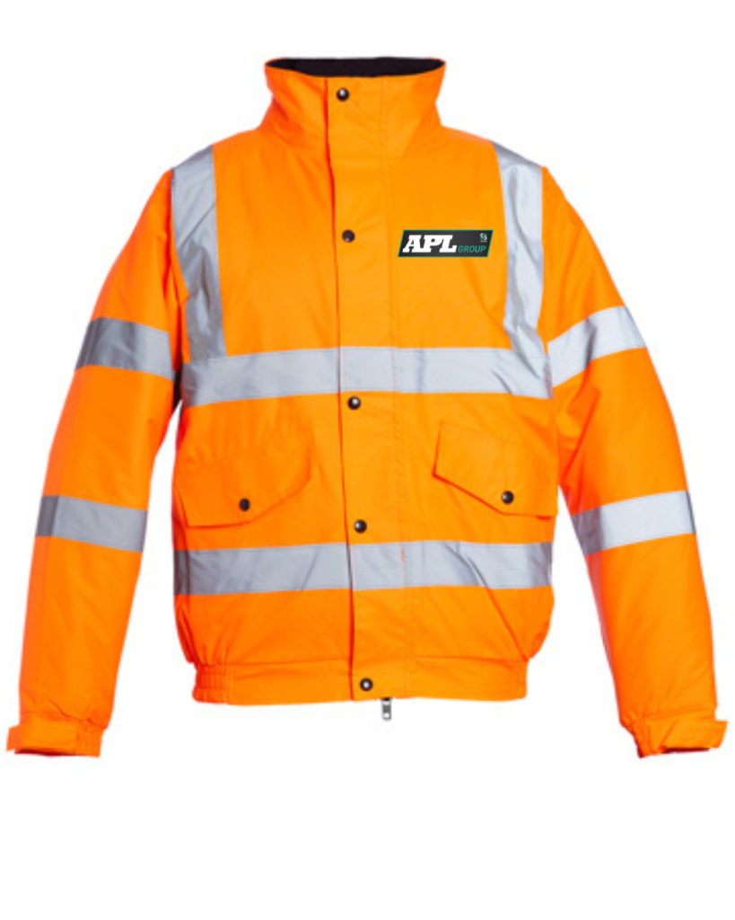 Orange Hi Vis Bomber Jacket c/w printed logo’s to front & rear