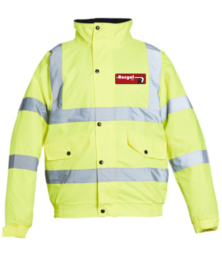 Yellow bomber – Yellow Hi Vis bomber jacket c/w printed logo’s to front & rear