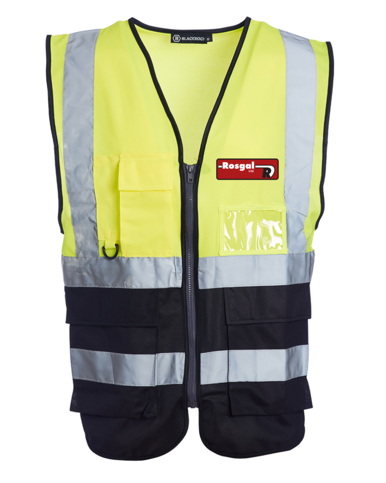 Yellow exec vest – Yellow/Navy Hi Vis executive vest c/w printed logo’s to front & rear
