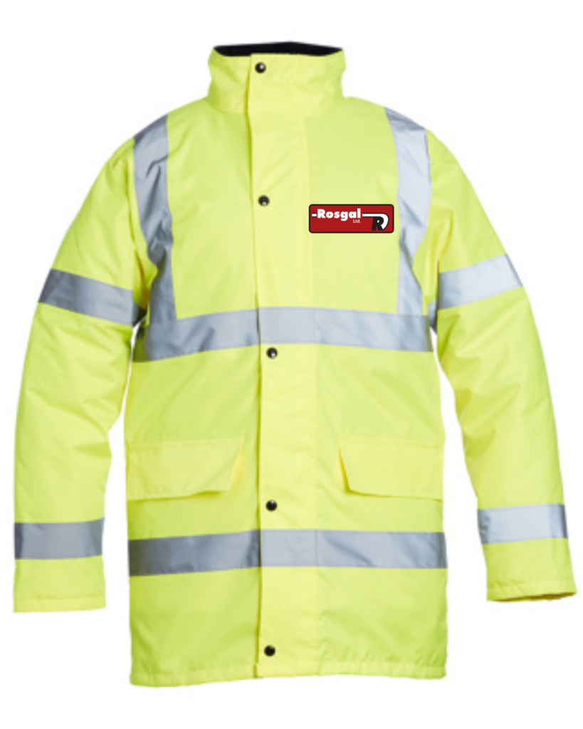 Yellow parka – Yellow Hi Vis parka jacket c/w printed logo’s to front & rear