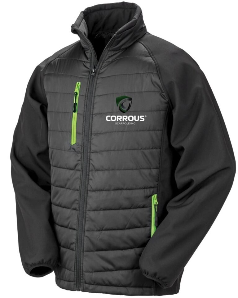 R237 Black/Lime hybrid jacket c/w embroidery logo to front